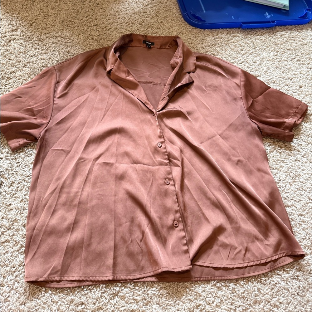 Express Women's Bronze Silky Button-Down Shirt